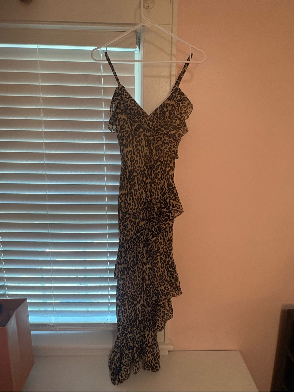 Leopard Print Ruffle high slit leg Dress - Brown